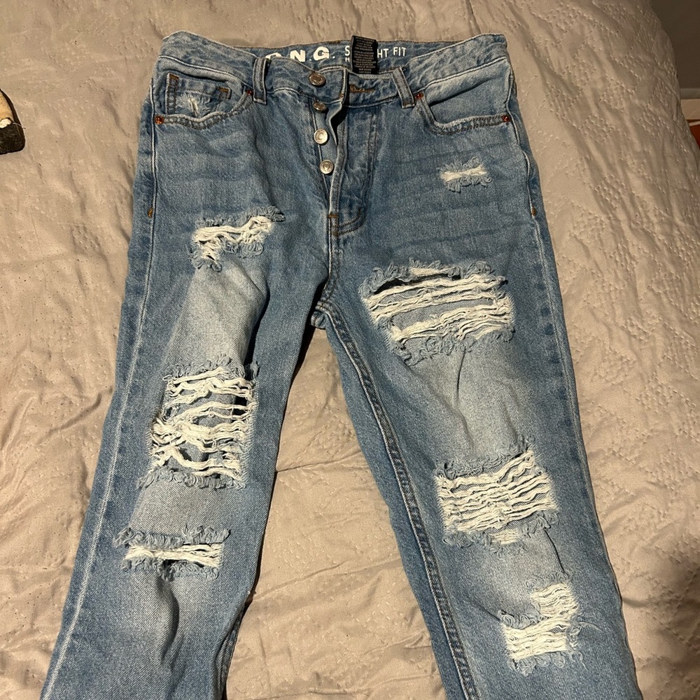 High Rise Distressed Blue Jeans